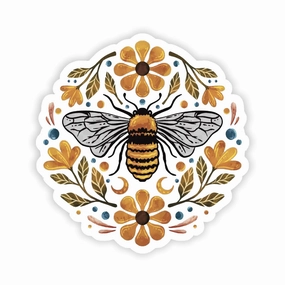 Flowers and Bee Sticker - Multicolor
