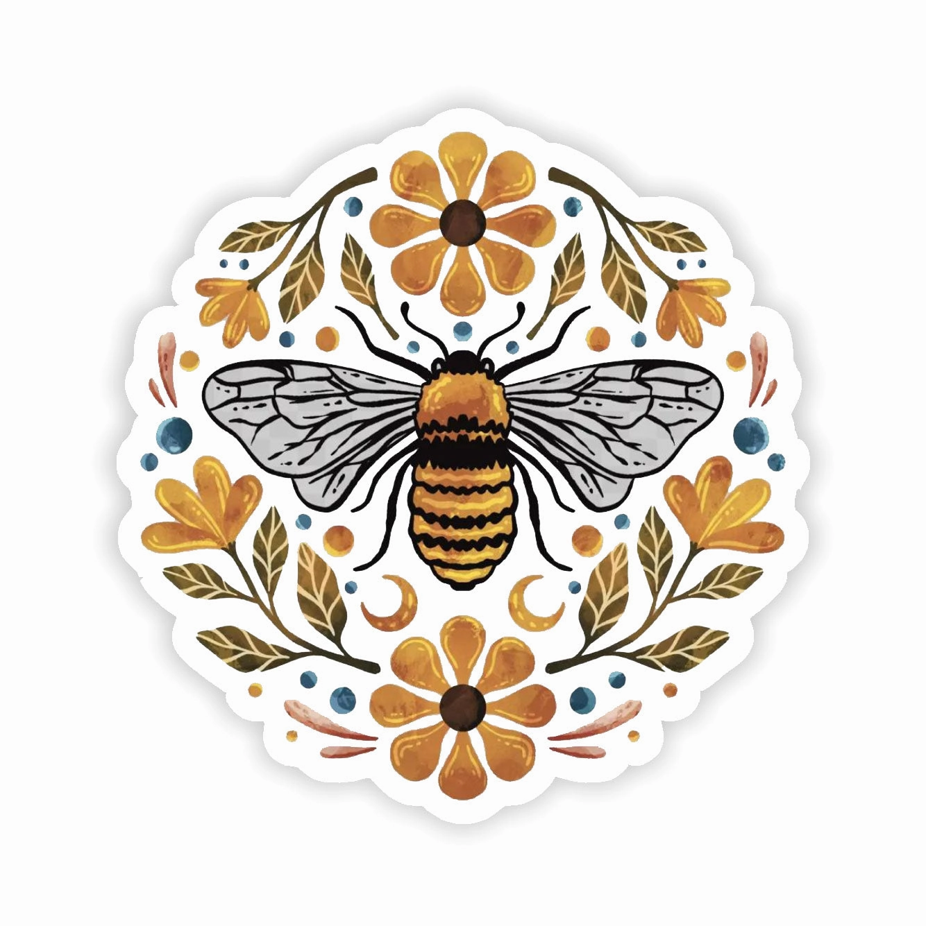 Flowers and Bee Sticker - Multicolor