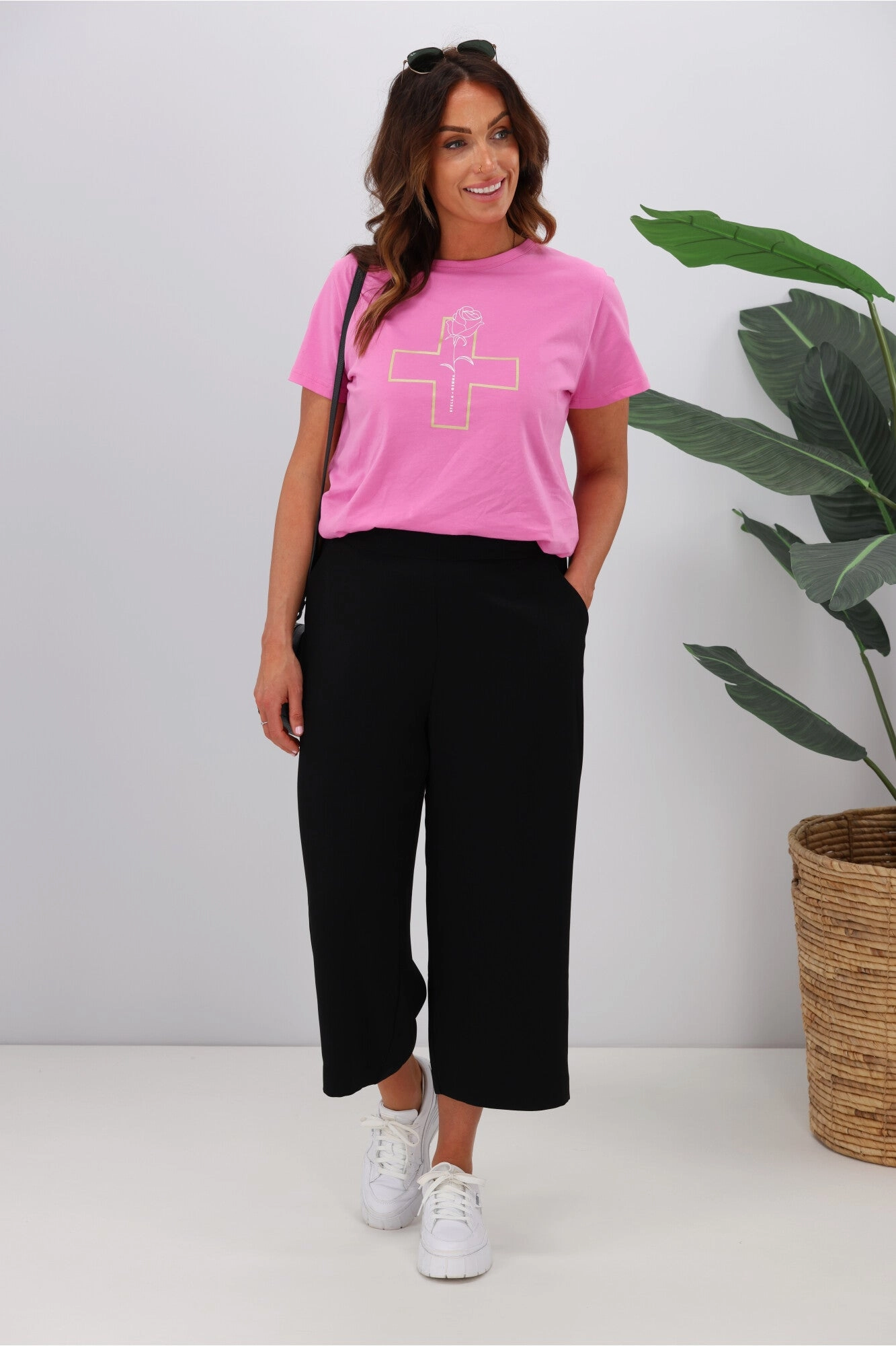 Gloss By Shine On Cropped Liberty Wide Leg Pants Black