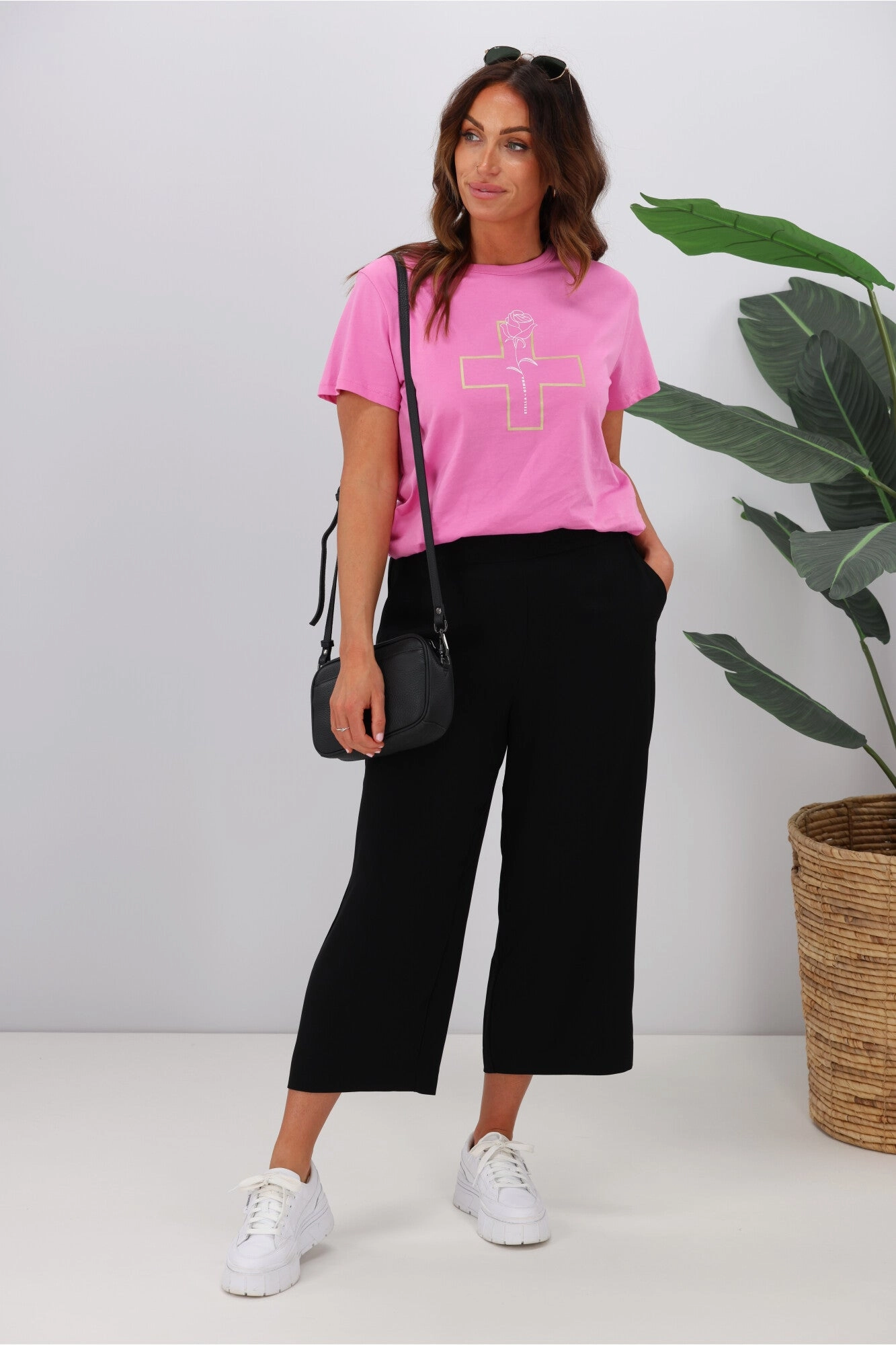 Gloss By Shine On Cropped Liberty Wide Leg Pants Black