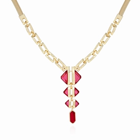 Goldtone Red Stone Pendant Statement Necklace