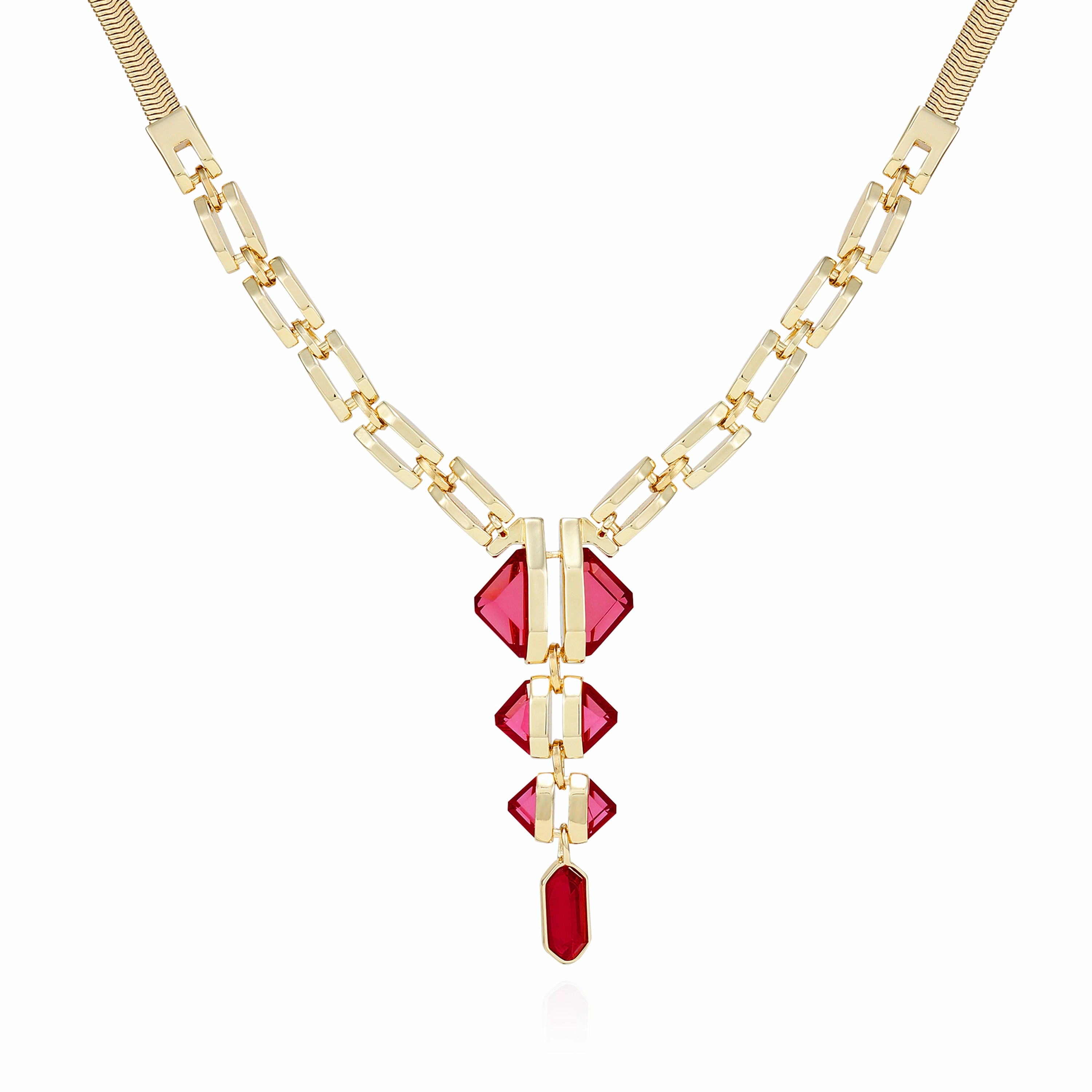Goldtone Red Stone Pendant Statement Necklace