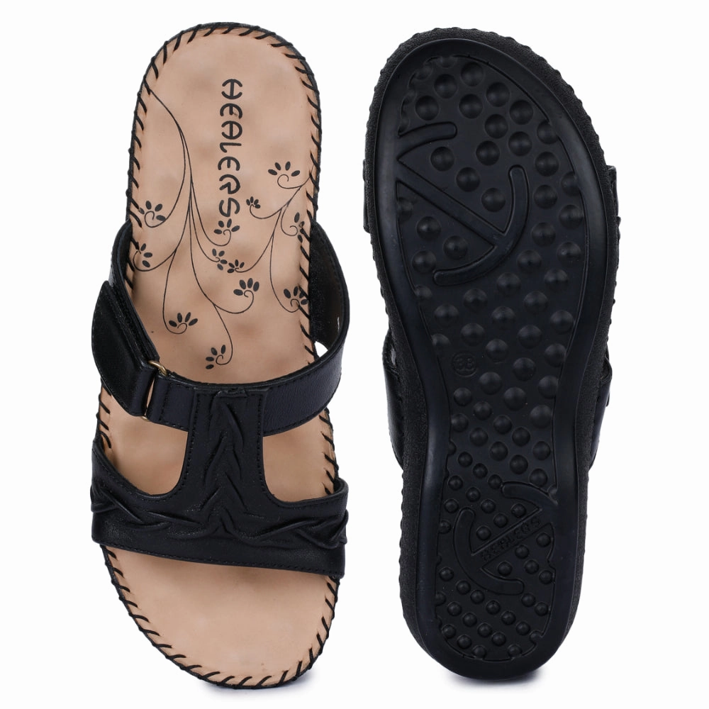 Healers Comfort (Black) Platform Slippers For Women DR-526 By Liberty
