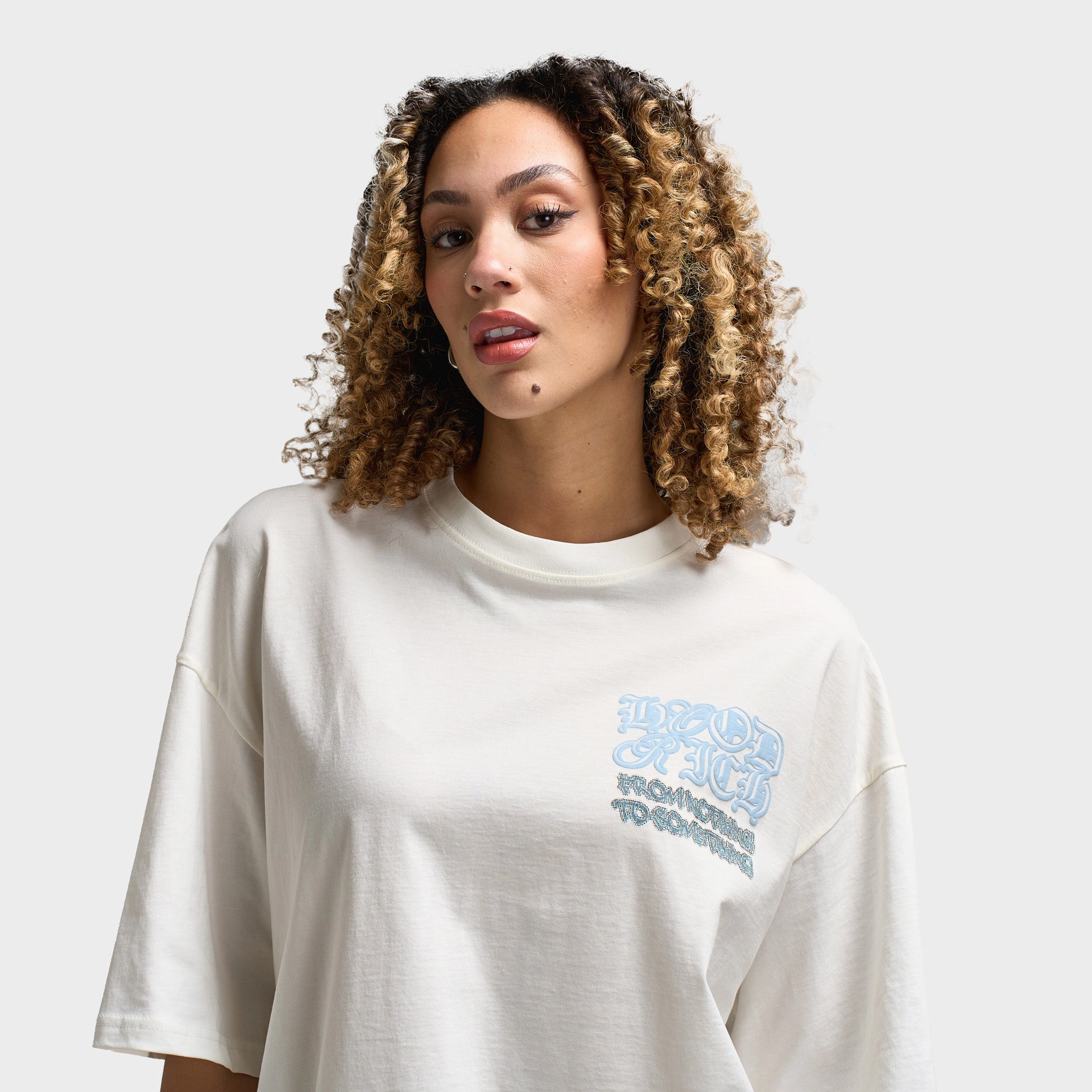 Hoodrich Women's Jewel Oversized Tee Blanc De Blanc / Clear Sky