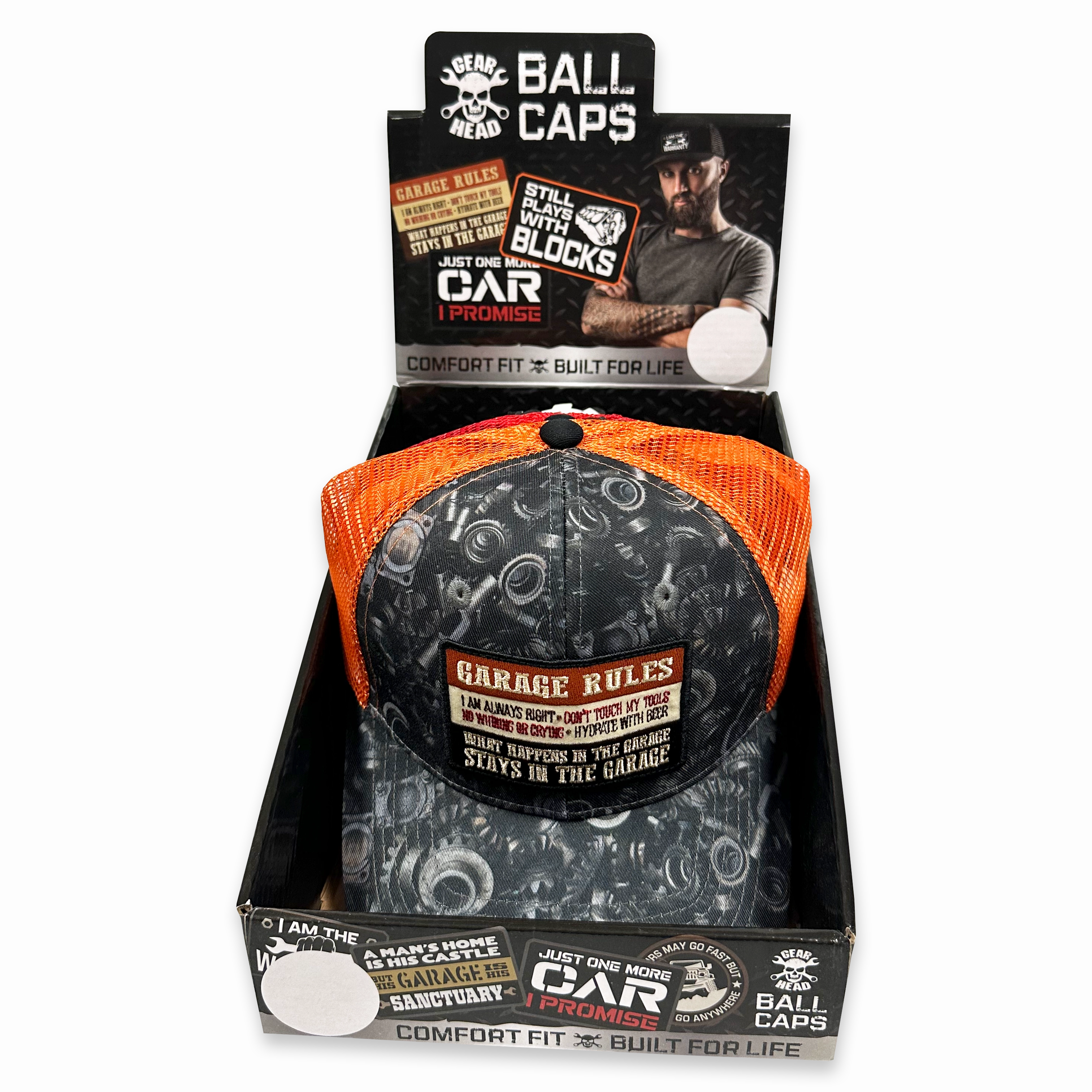 Mechanic Trucker Hat Gear Head Ball Caps - 6 Pieces Per Retail Ready Display 23753