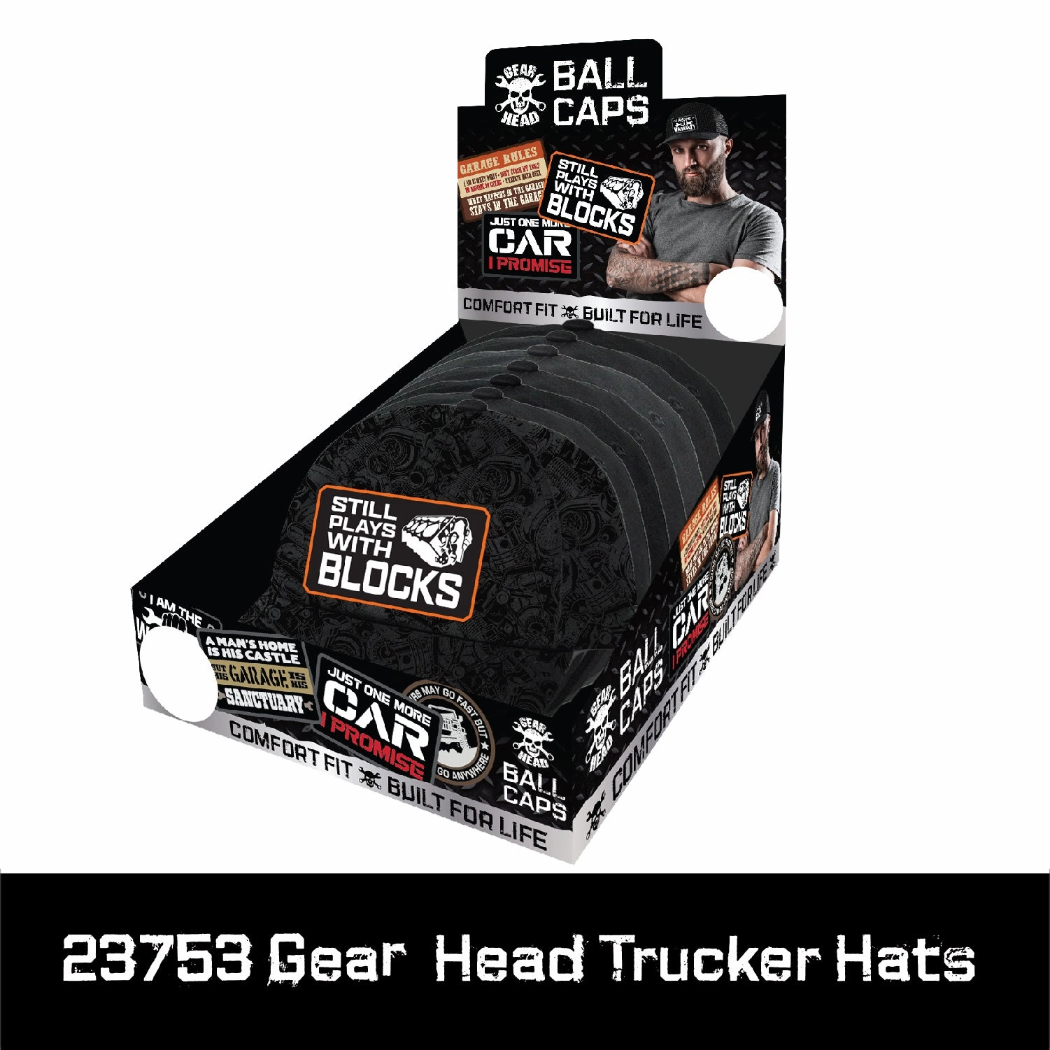 Mechanic Trucker Hat Gear Head Ball Caps - 6 Pieces Per Retail Ready Display 23753
