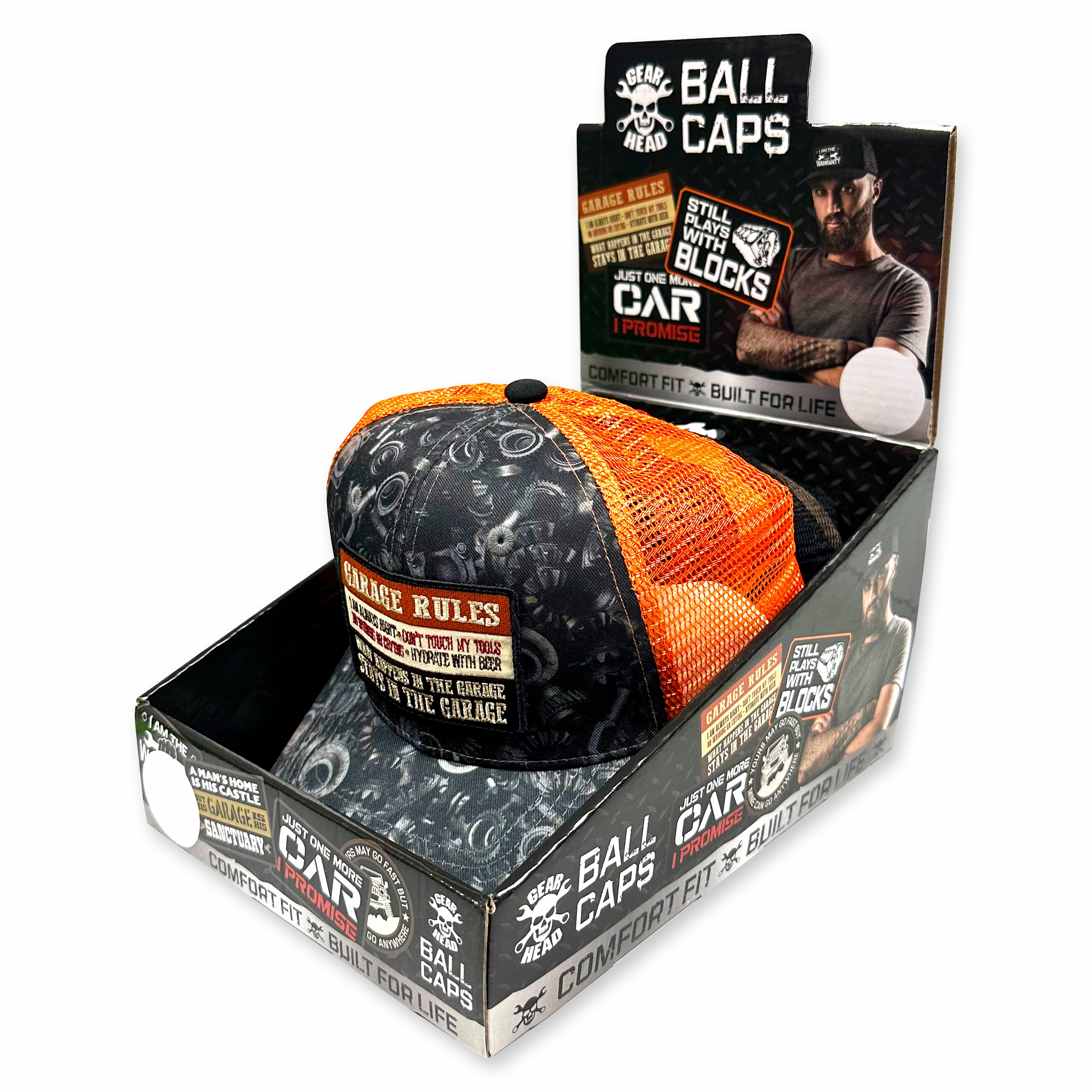 Mechanic Trucker Hat Gear Head Ball Caps - 6 Pieces Per Retail Ready Display 23753