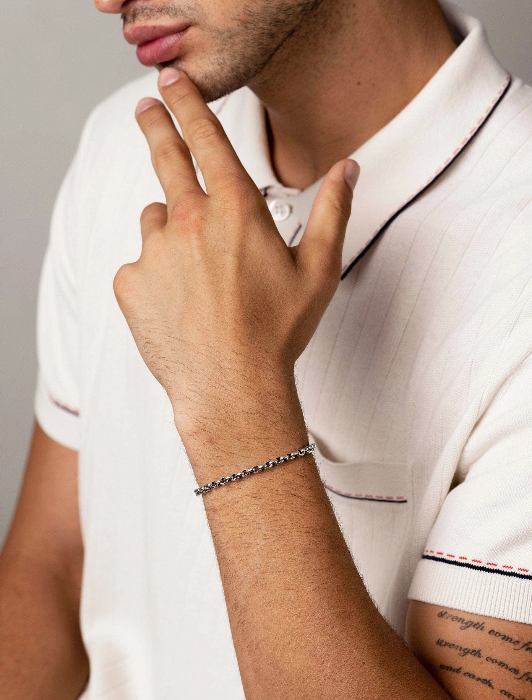 Men's Sterling Silver 4mm Round Link Chain Bracelet