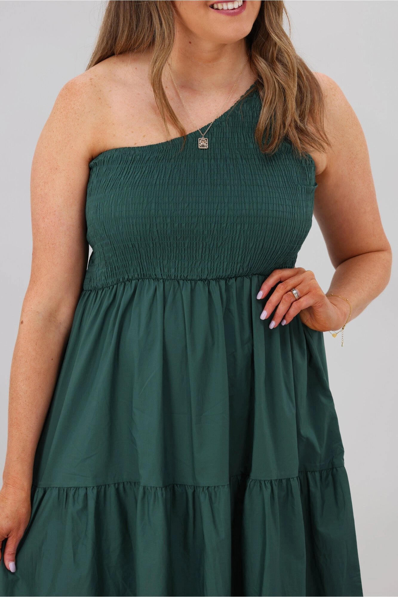 Natural Bay Opal One Shoulder Dress Teal