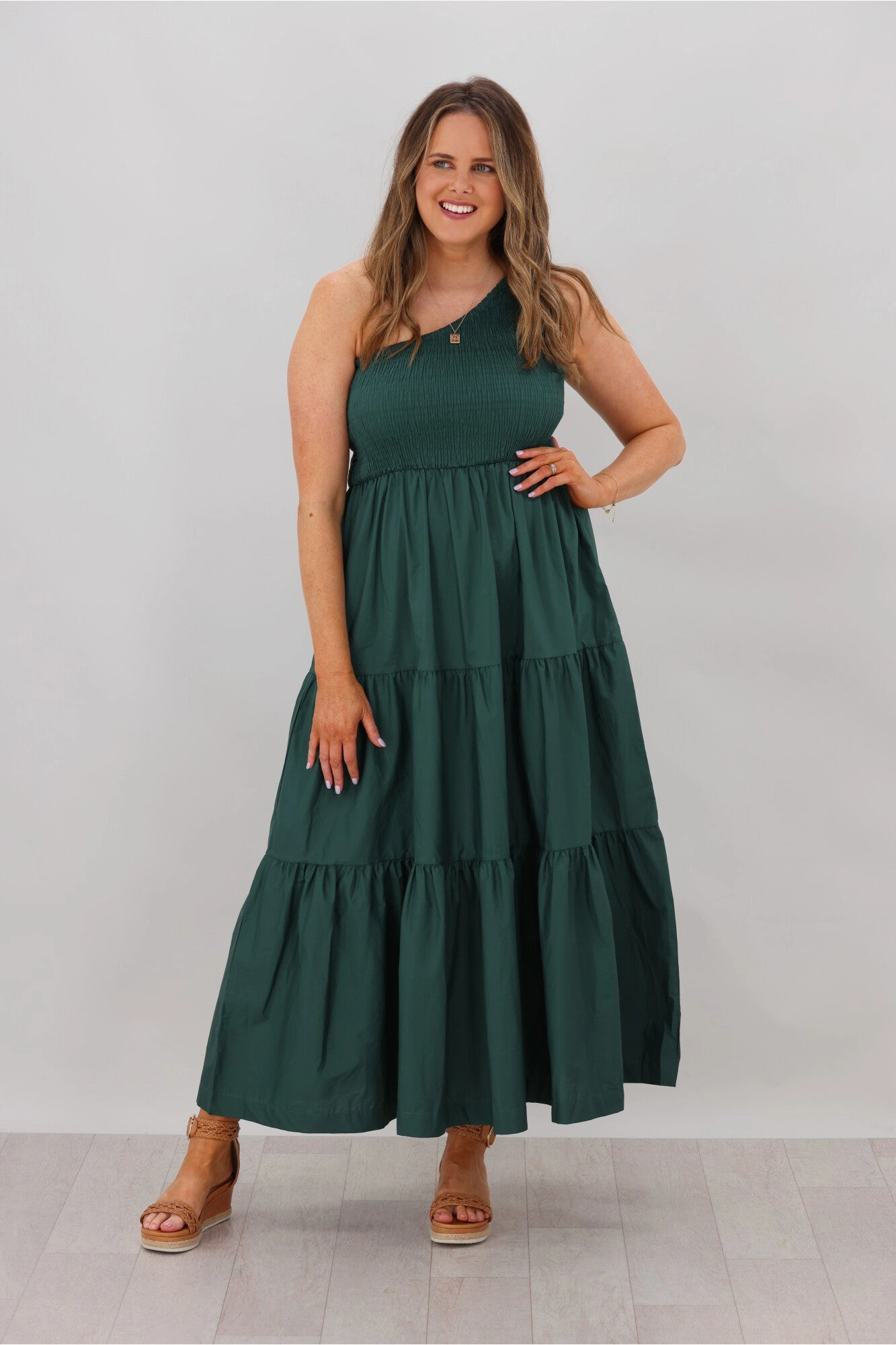 Natural Bay Opal One Shoulder Dress Teal