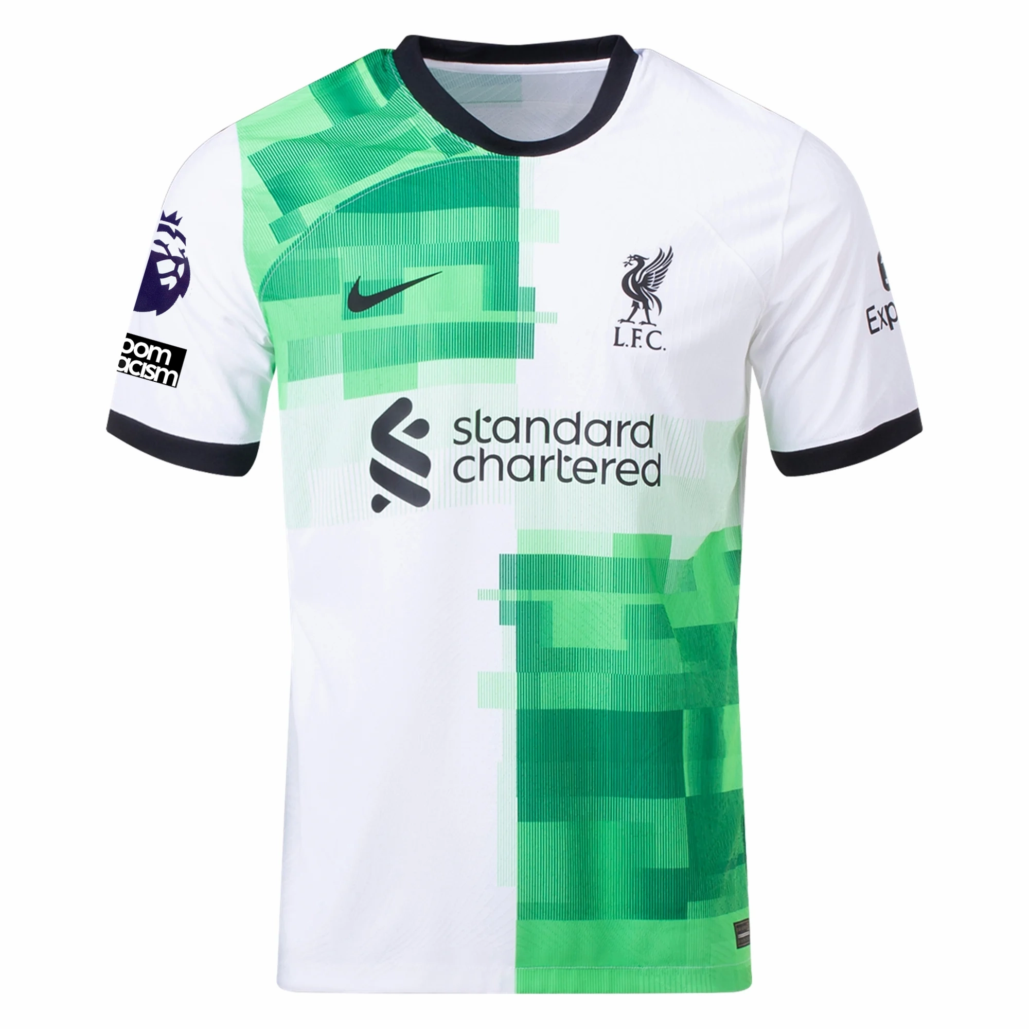 Nike Liverpool Authentic Mohamad Salah Match Away Jersey w/ EPL   No Room For Racism Patches 23/24 (White/Green Spark)