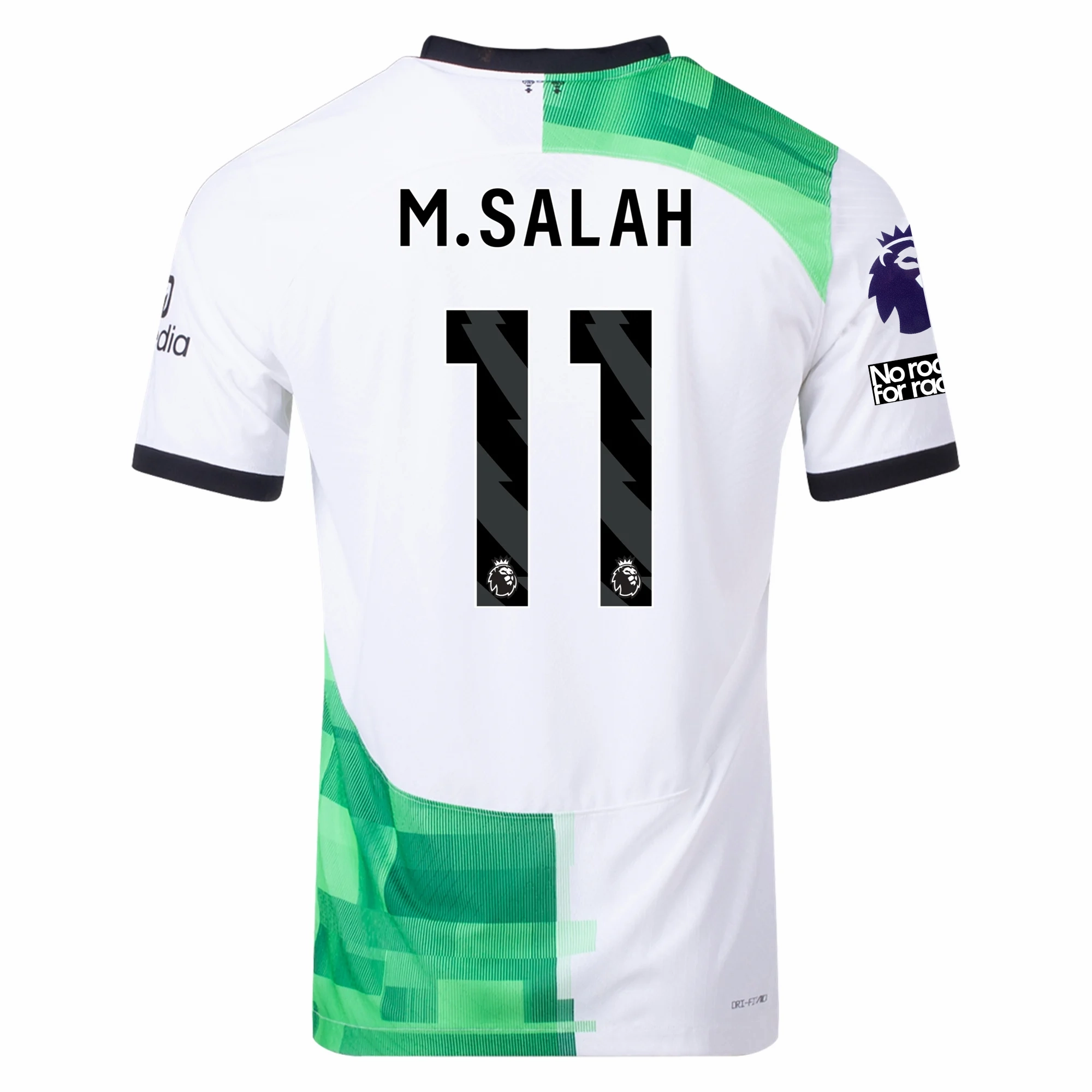 Nike Liverpool Authentic Mohamad Salah Match Away Jersey w/ EPL   No Room For Racism Patches 23/24 (White/Green Spark)