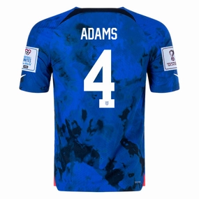 Nike United States Tyler Adams Authentic Match Away Jersey 22/23 w/ World Cup 2022 Patches (Bright Blue/White)