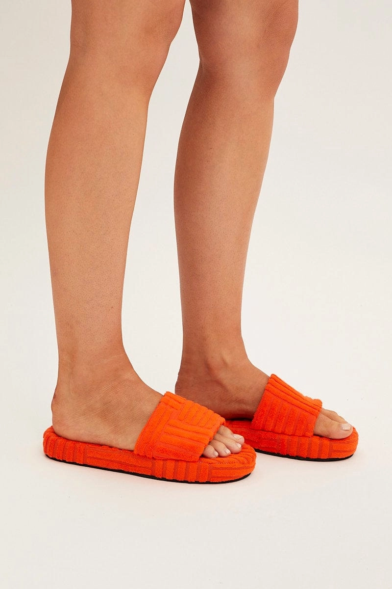 Orange Toweling Detail Slippers