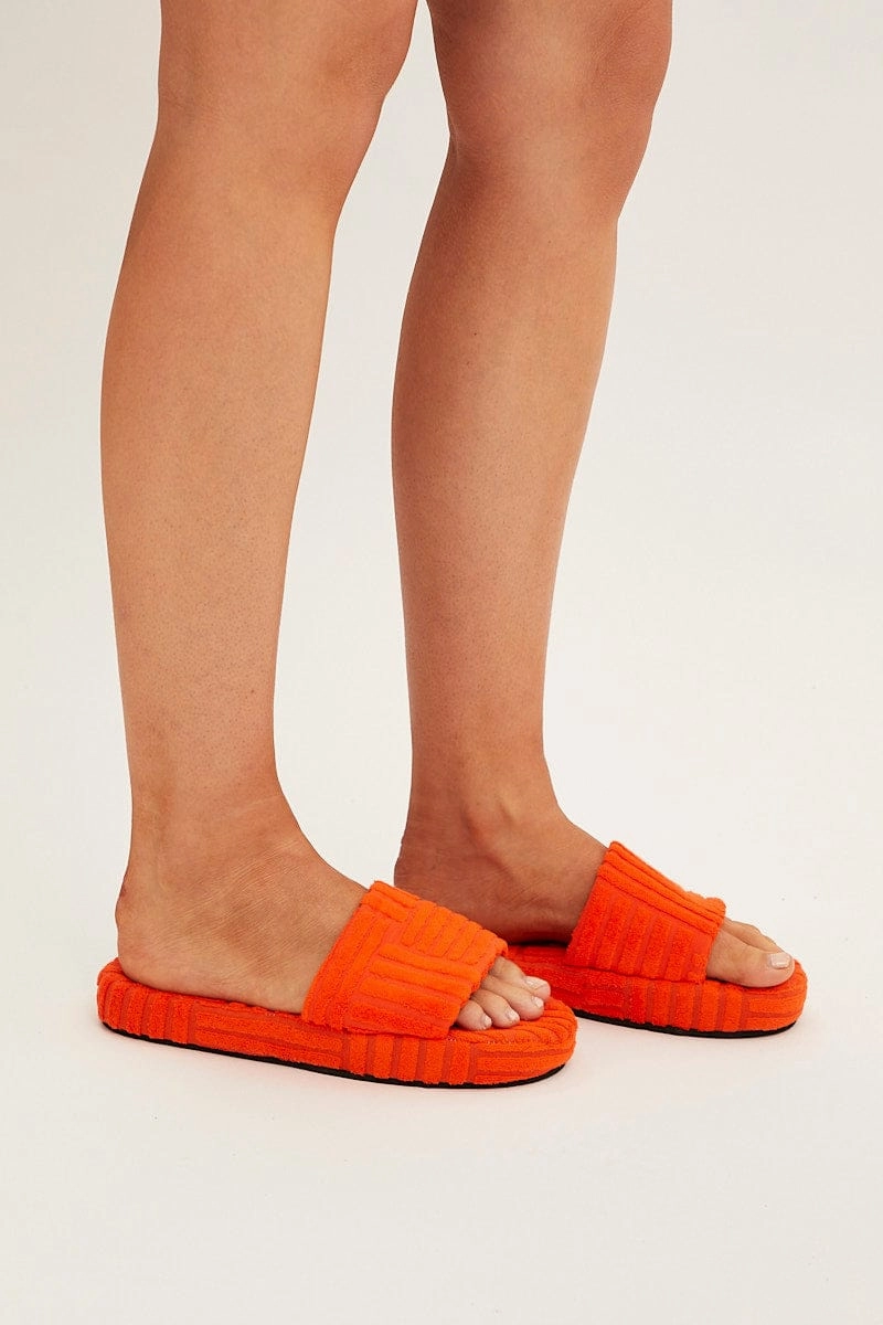 Orange Toweling Detail Slippers