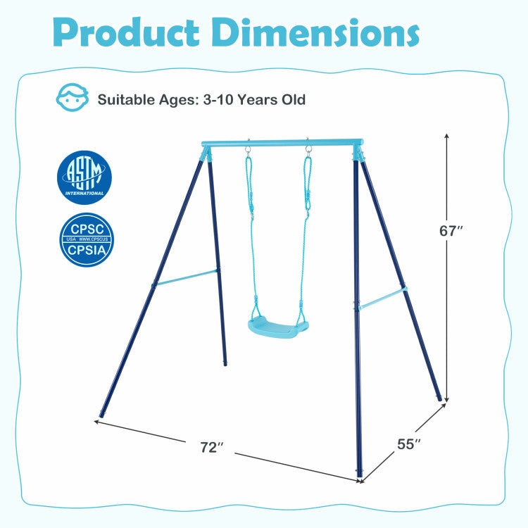 Outdoor Heavy Duty Metal Toddler Swing Set With Stand-Blue