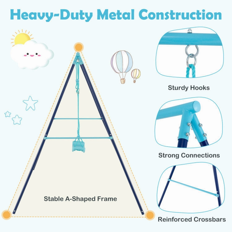 Outdoor Heavy Duty Metal Toddler Swing Set With Stand-Blue