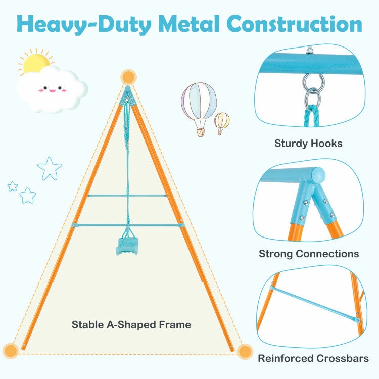 Outdoor Heavy Duty Metal Toddler Swing Set With Stand-Orange