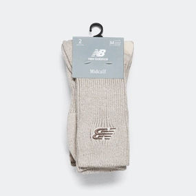Ribbed Cuff Mid Calf Socks 2 Pack - Grey