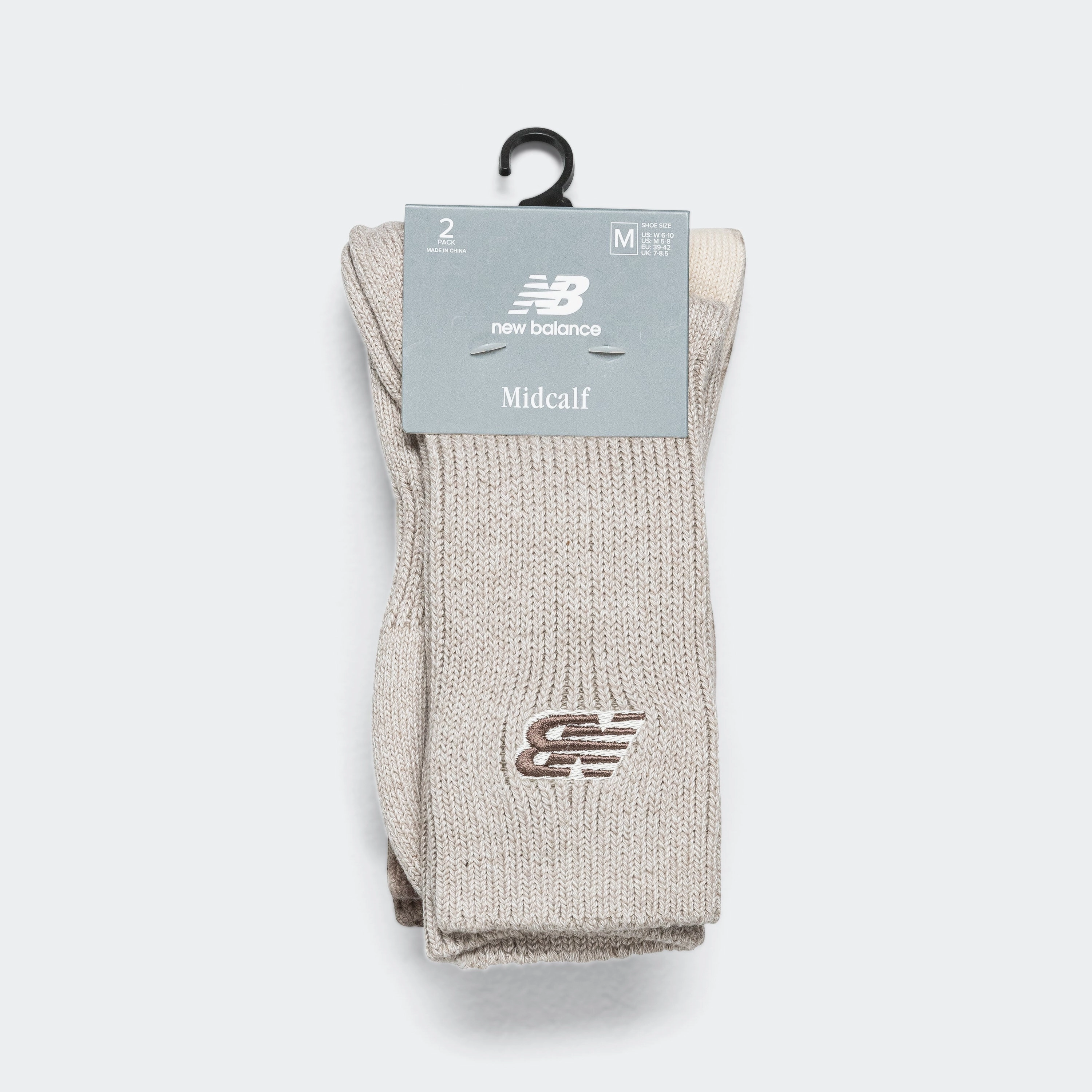 Ribbed Cuff Mid Calf Socks 2 Pack - Grey