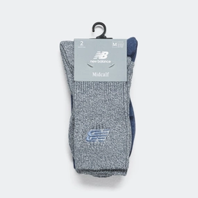 Ribbed Cuff Mid Calf Socks 2 Pack - Navy