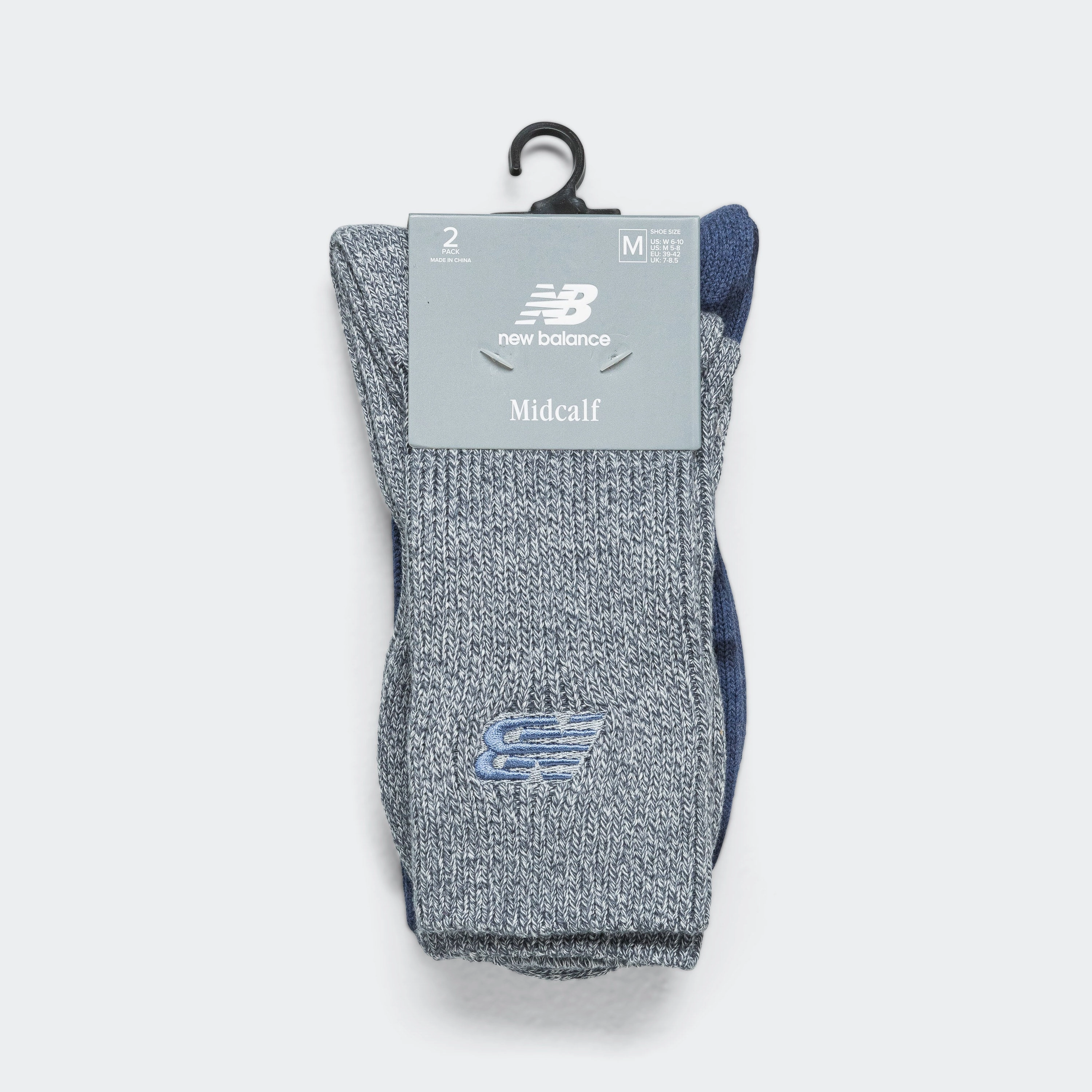 Ribbed Cuff Mid Calf Socks 2 Pack - Navy