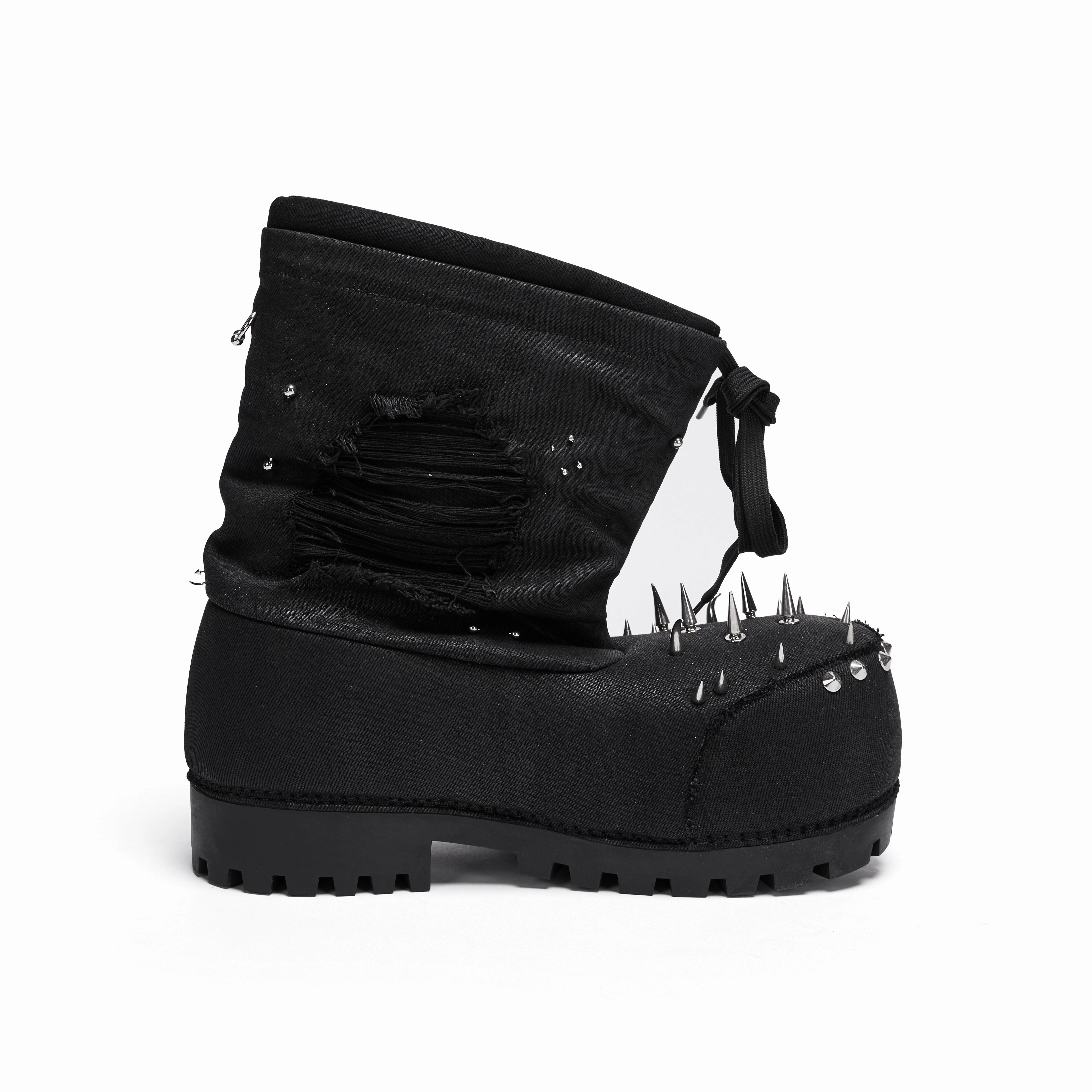 Rivet Waxed Destroyed Denim Boots