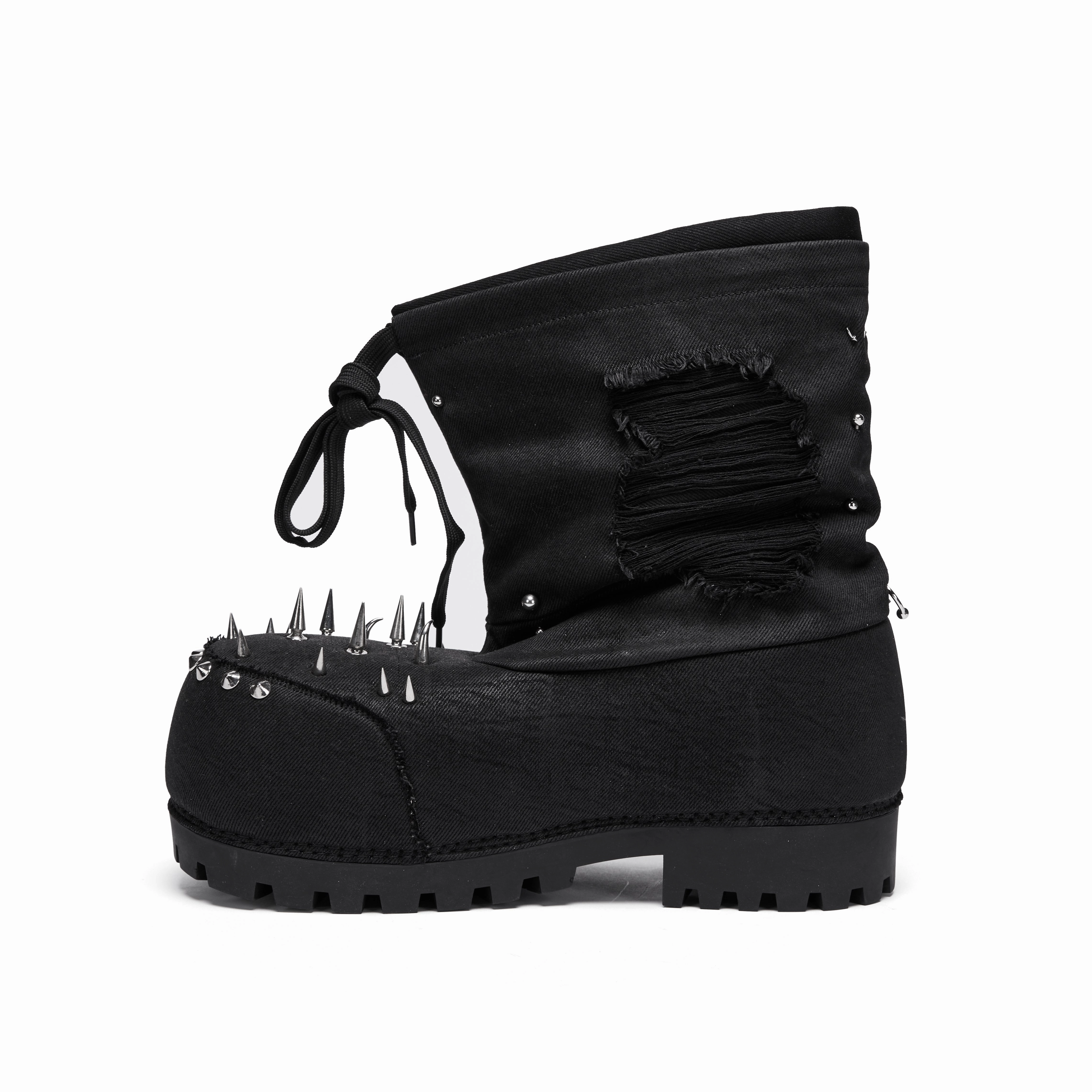 Rivet Waxed Destroyed Denim Boots