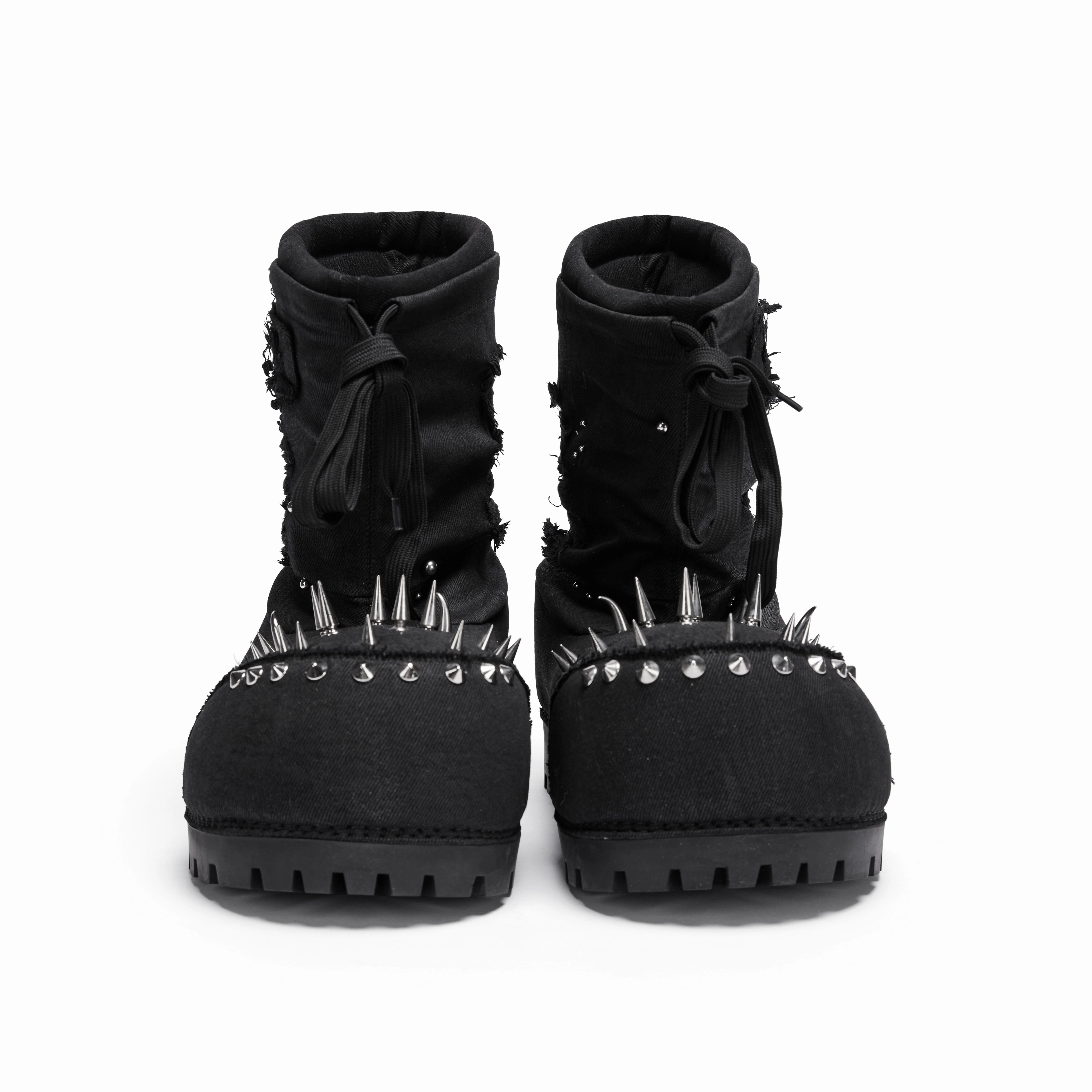 Rivet Waxed Destroyed Denim Boots