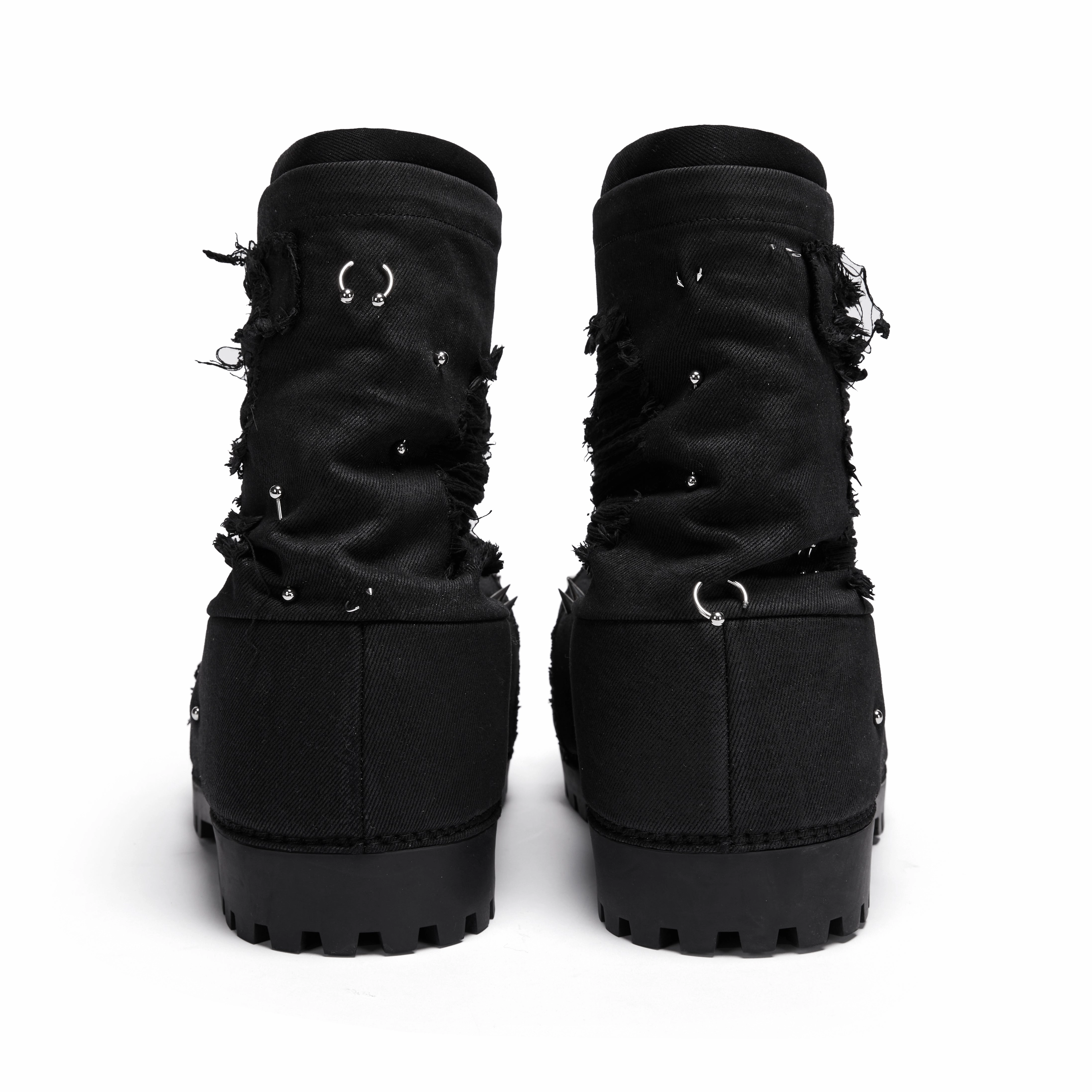 Rivet Waxed Destroyed Denim Boots