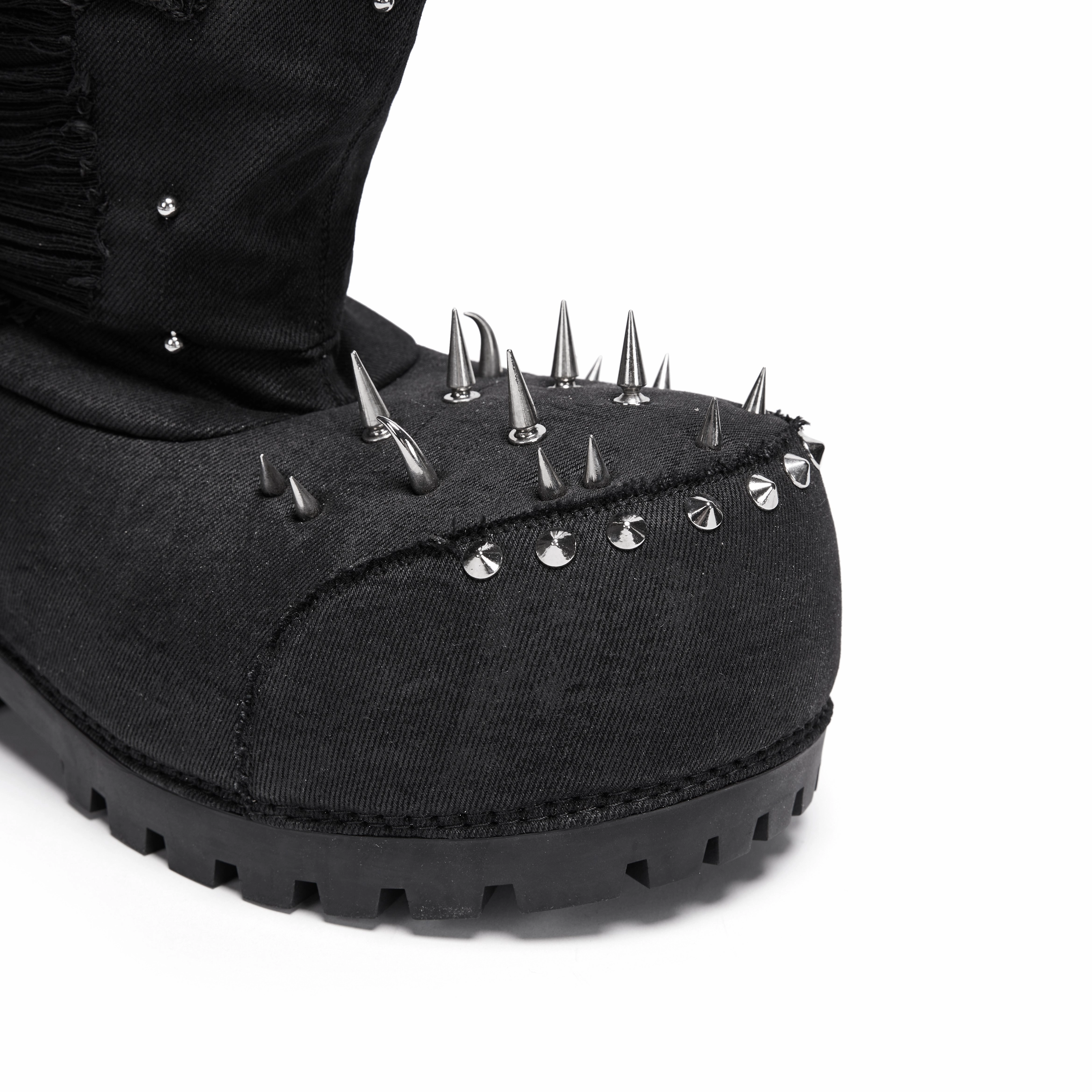 Rivet Waxed Destroyed Denim Boots