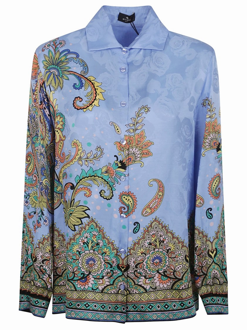 Silk Blend Shirt With Jacquard Rose