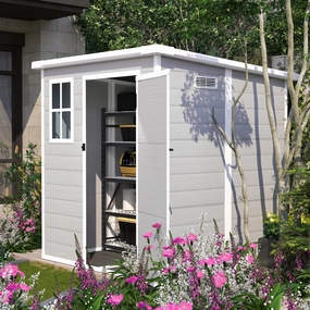 Streamdale 6x6 FT Outdoor Storage Shed - Waterproof Resin, Lockable Doors, Light Grey