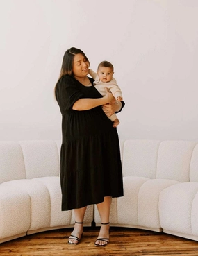 Tiered Breastfeeding Dress | Black