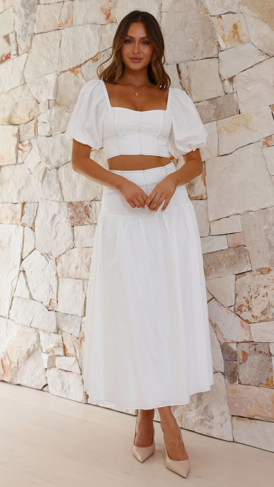 Vivien Top and Maxi Skirt Set - White