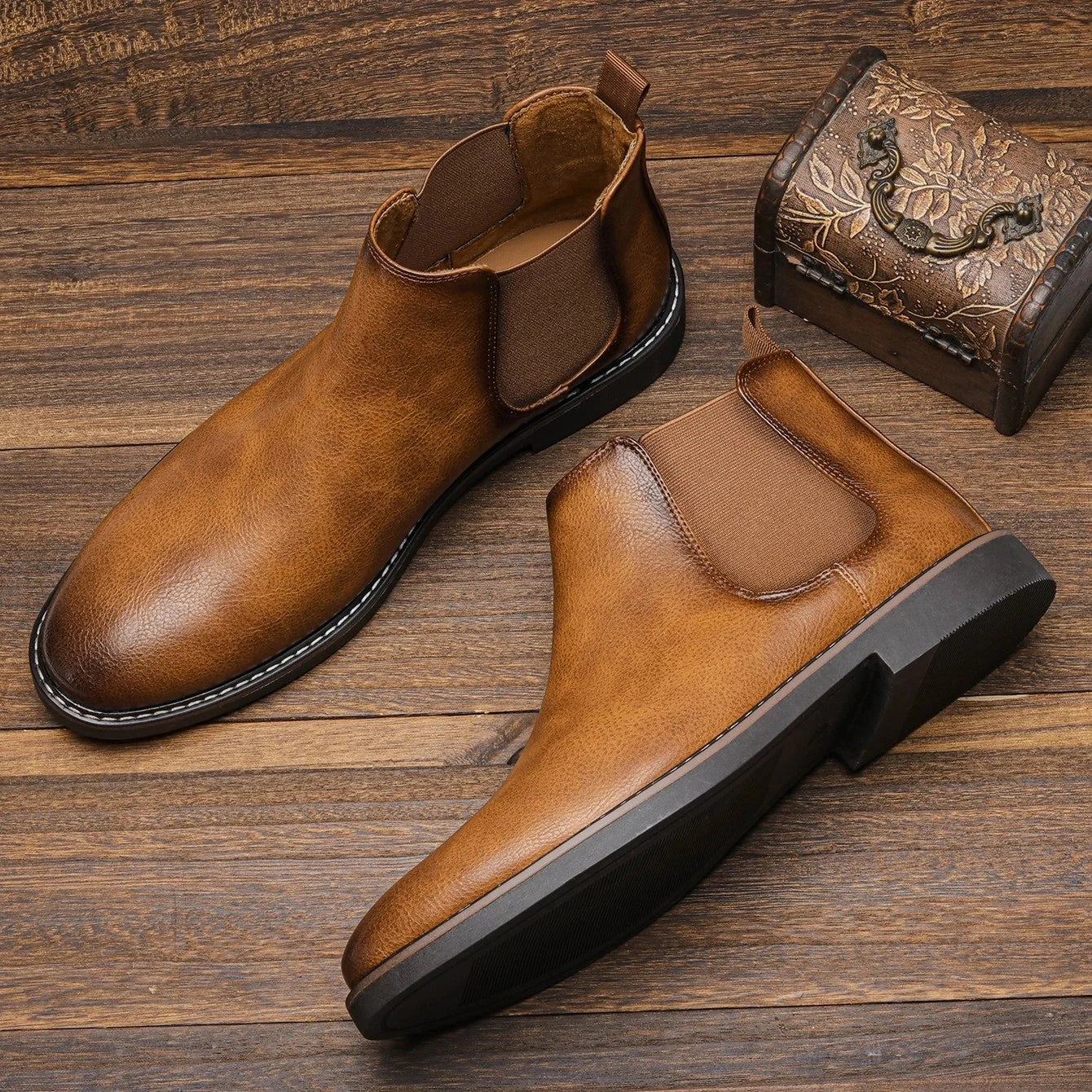 West Louis™ Men Retro Leather Brand Chelsea Boots