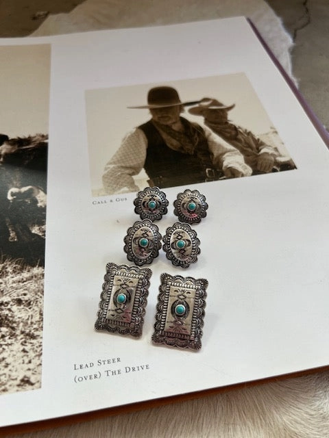 Western Concho and Turquoise Earring Set