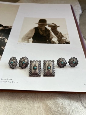 Western Concho and Turquoise Earring Set