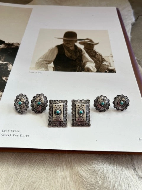 Western Concho and Turquoise Earring Set