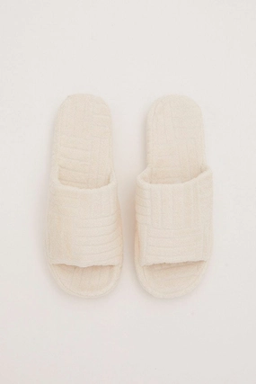 White Corduroy Detail Slippers