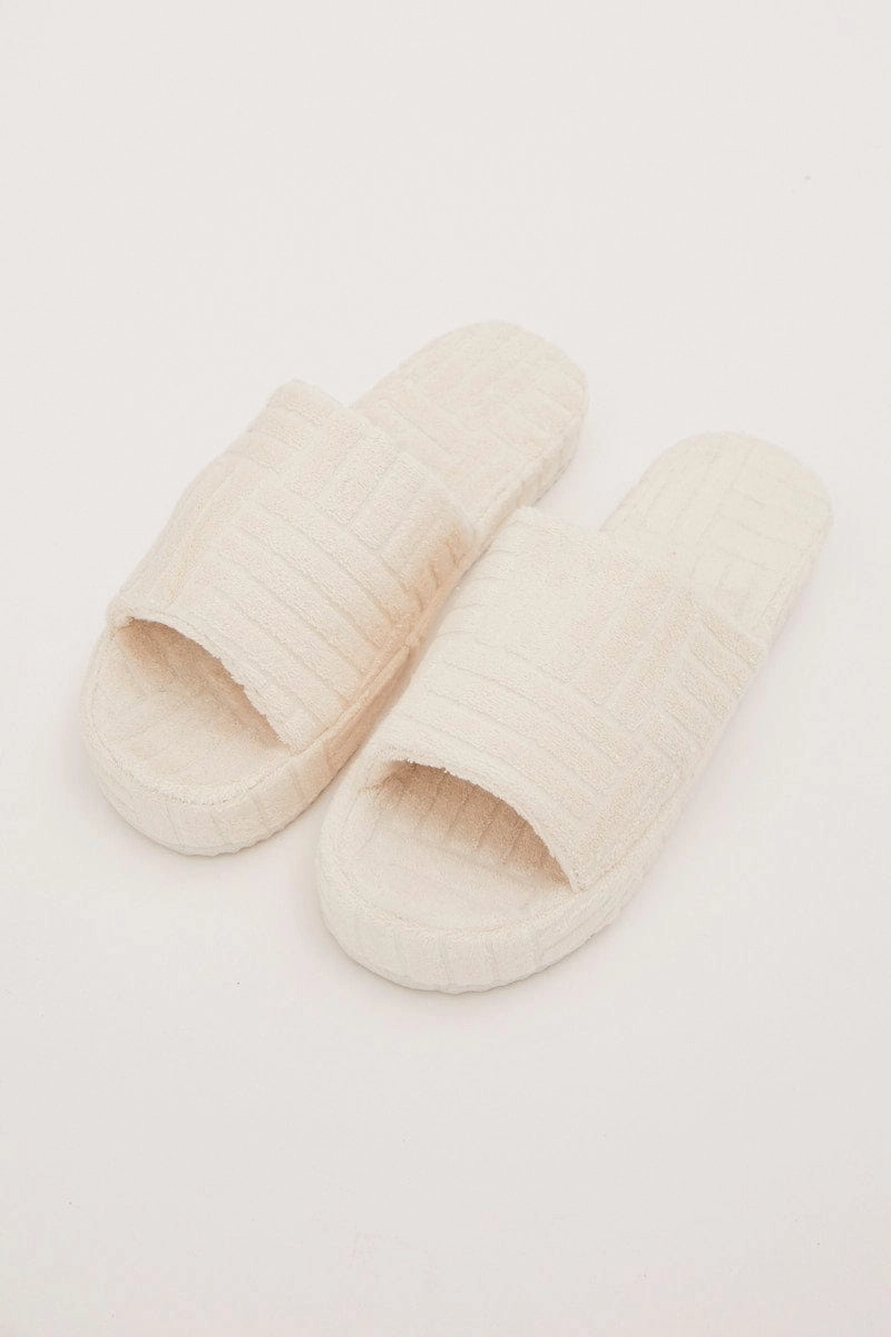 White Corduroy Detail Slippers