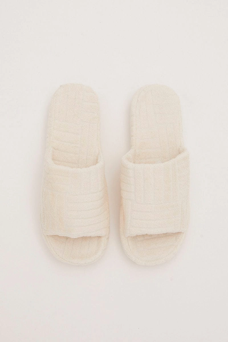 White Corduroy Detail Slippers