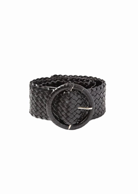 Wrapped Leather Belt Circle Buckle Black