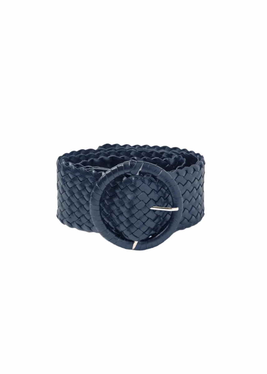 Wrapped leather Belt Circle Buckle Marine